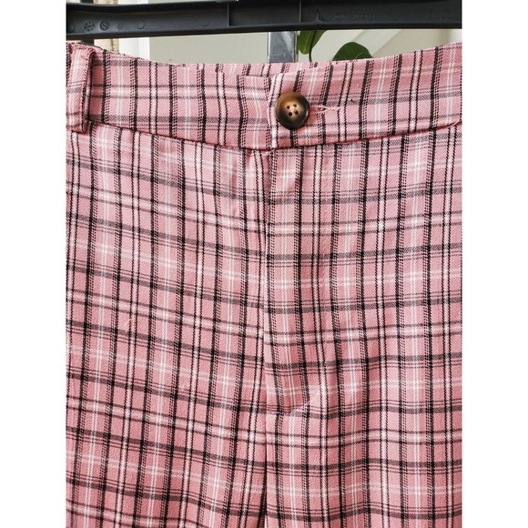 SheIn Womens Pink Plaid Polyester Slash Pockets Casual Straight Leg Pants Small - Picture 2 of 10